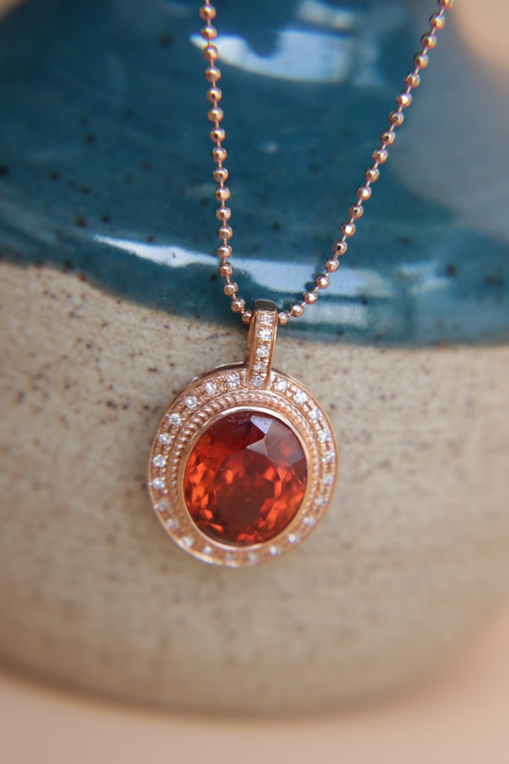 18K Gold Natural Fanta Garnet Pendant - 6