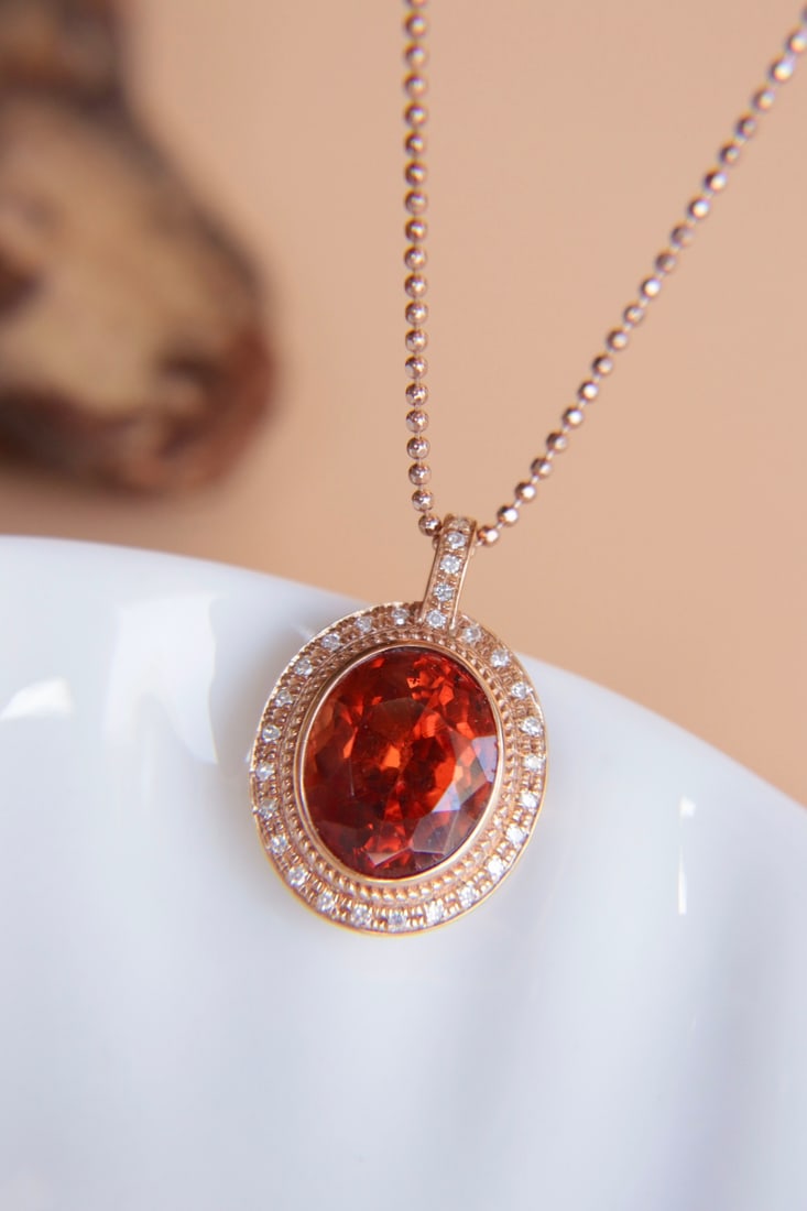 18K Gold Natural Fanta Garnet Pendant - 7