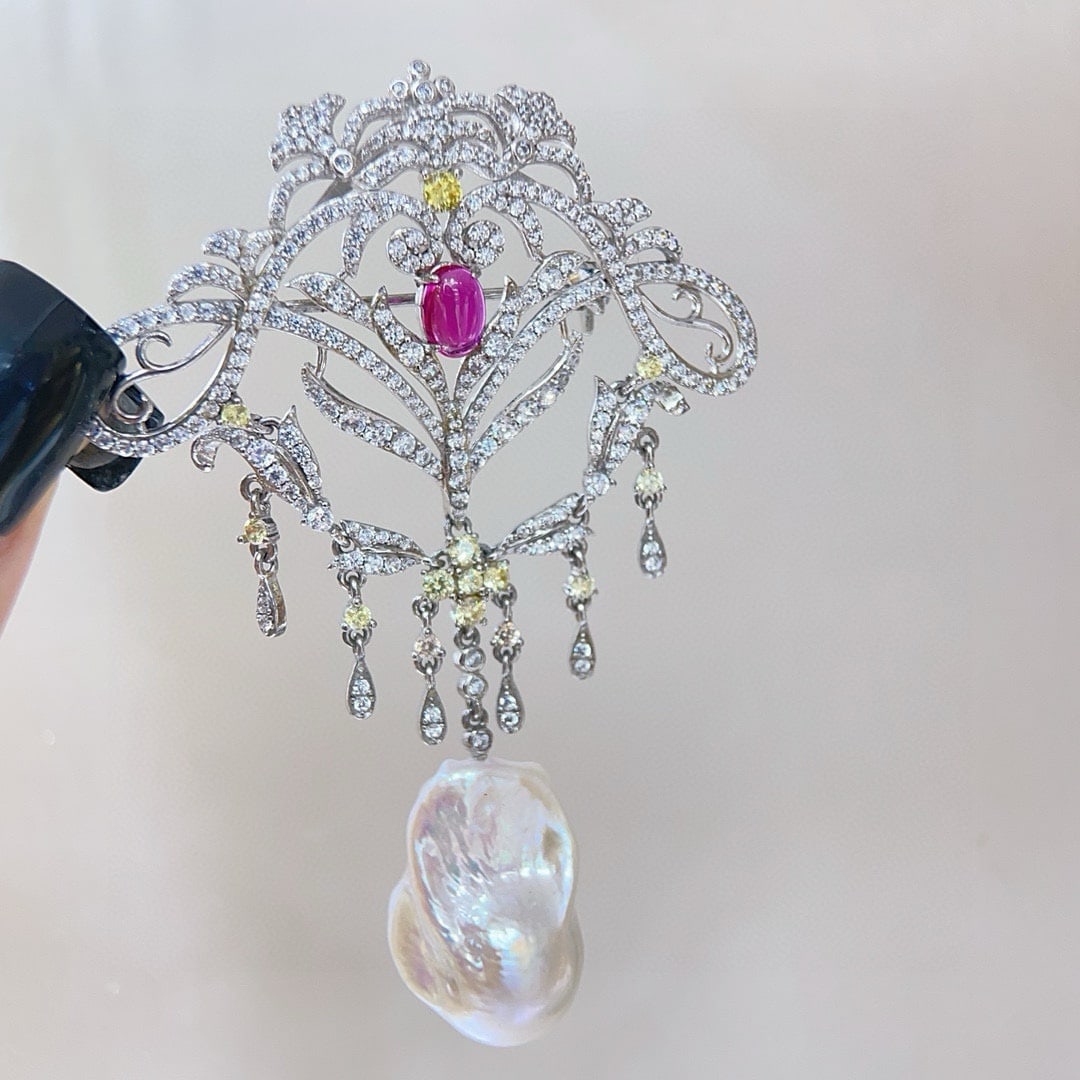 925 Silver Baroque Pearl Brooch - 3