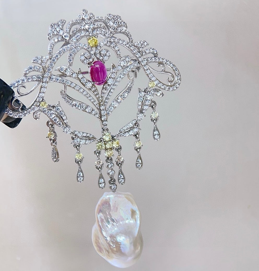 925 Silver Baroque Pearl Brooch - 4