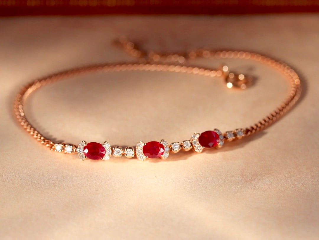 18K Gold Natural Pigeon Blood Ruby Bracelet - 6