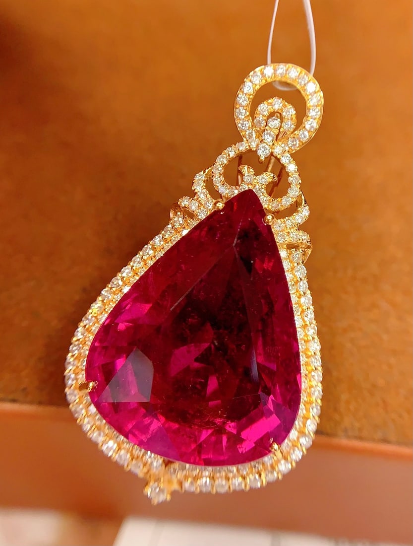18K Gold Natural Tourmaline Pendant - 3