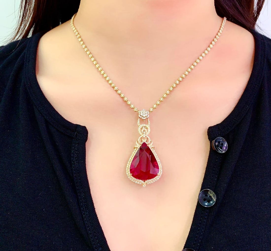 18K Gold Natural Tourmaline Pendant - 6