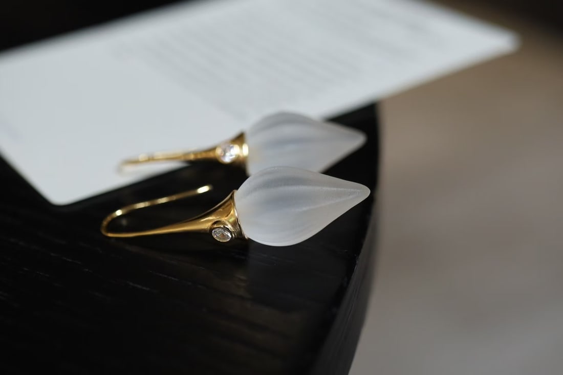 Silver Gilt Natural White Crystal Earrings - 2