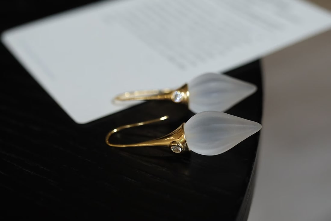 Silver Gilt Natural White Crystal Earrings - 3