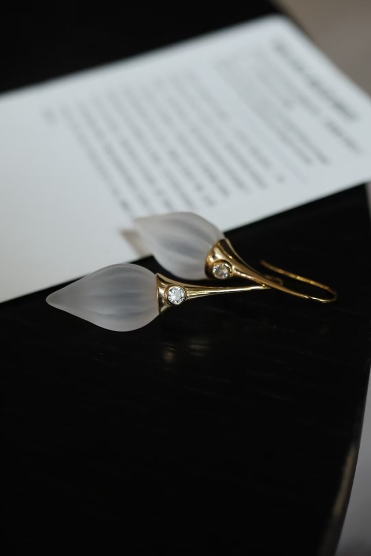 Silver Gilt Natural White Crystal Earrings - 4