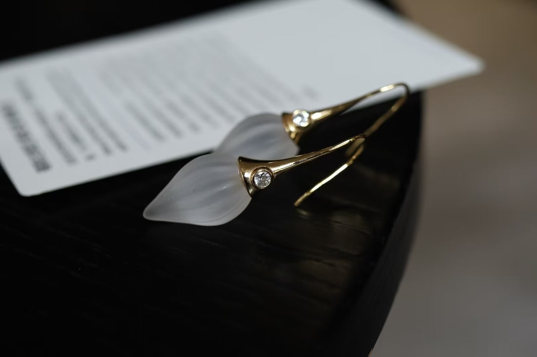 Silver Gilt Natural White Crystal Earrings - 5