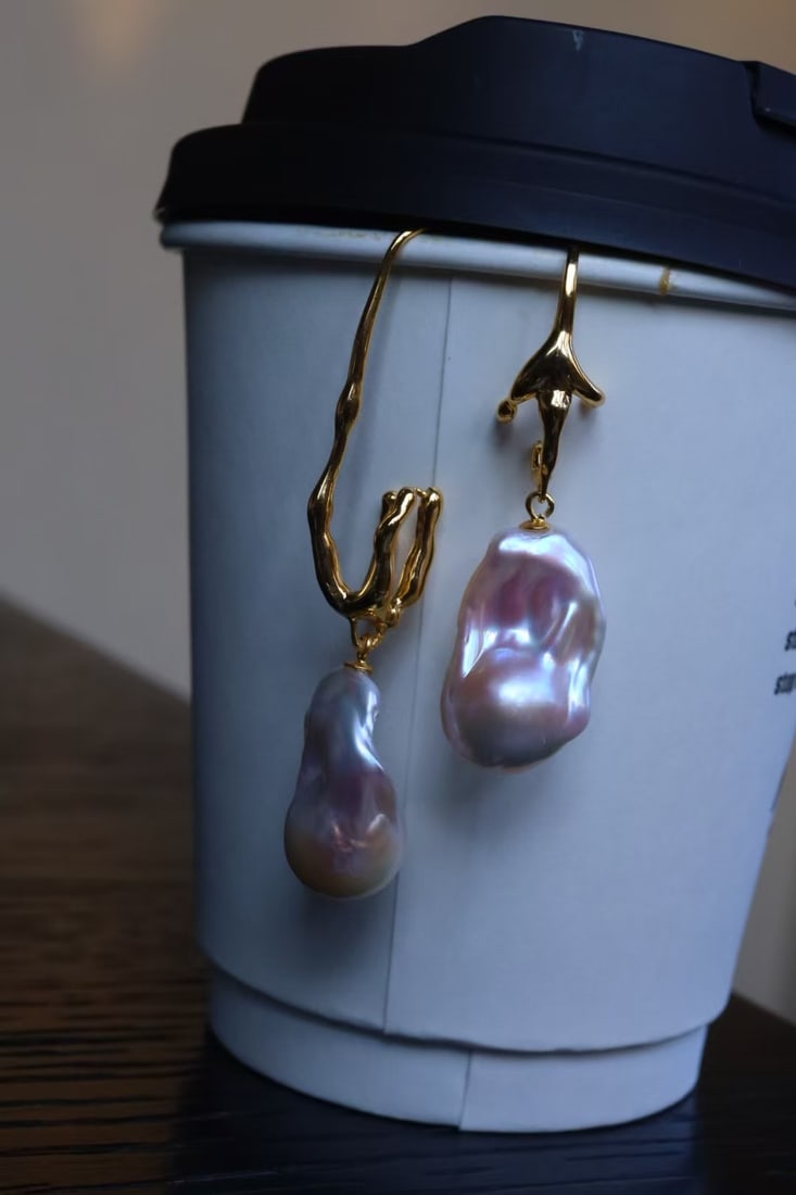 S925 Sterling Silver Natural Baroque Pearl Stud Earrings - 6