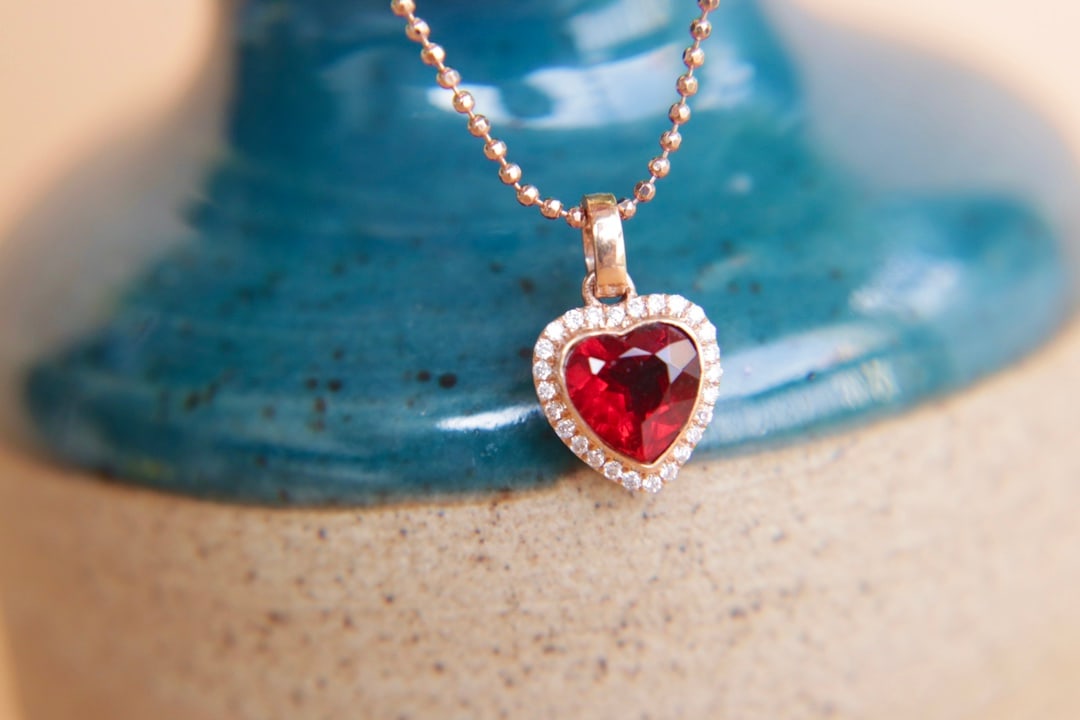 18K Gold Sunstone Diamond Pendant - 7