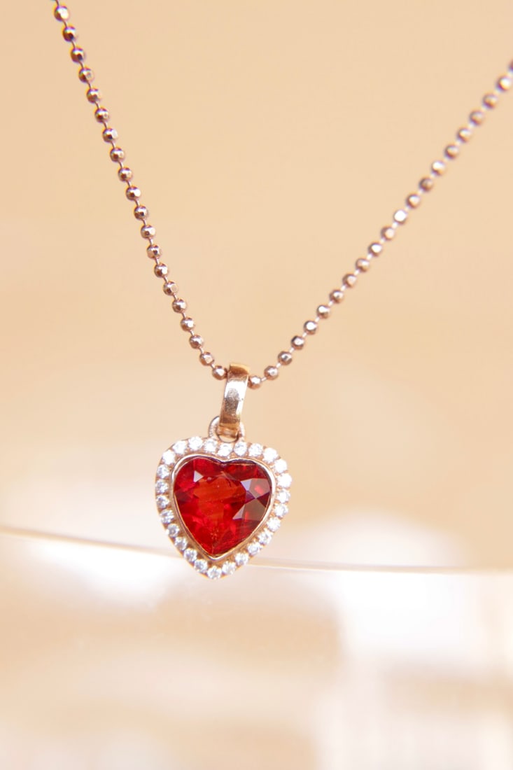 18K Gold Sunstone Diamond Pendant - 8