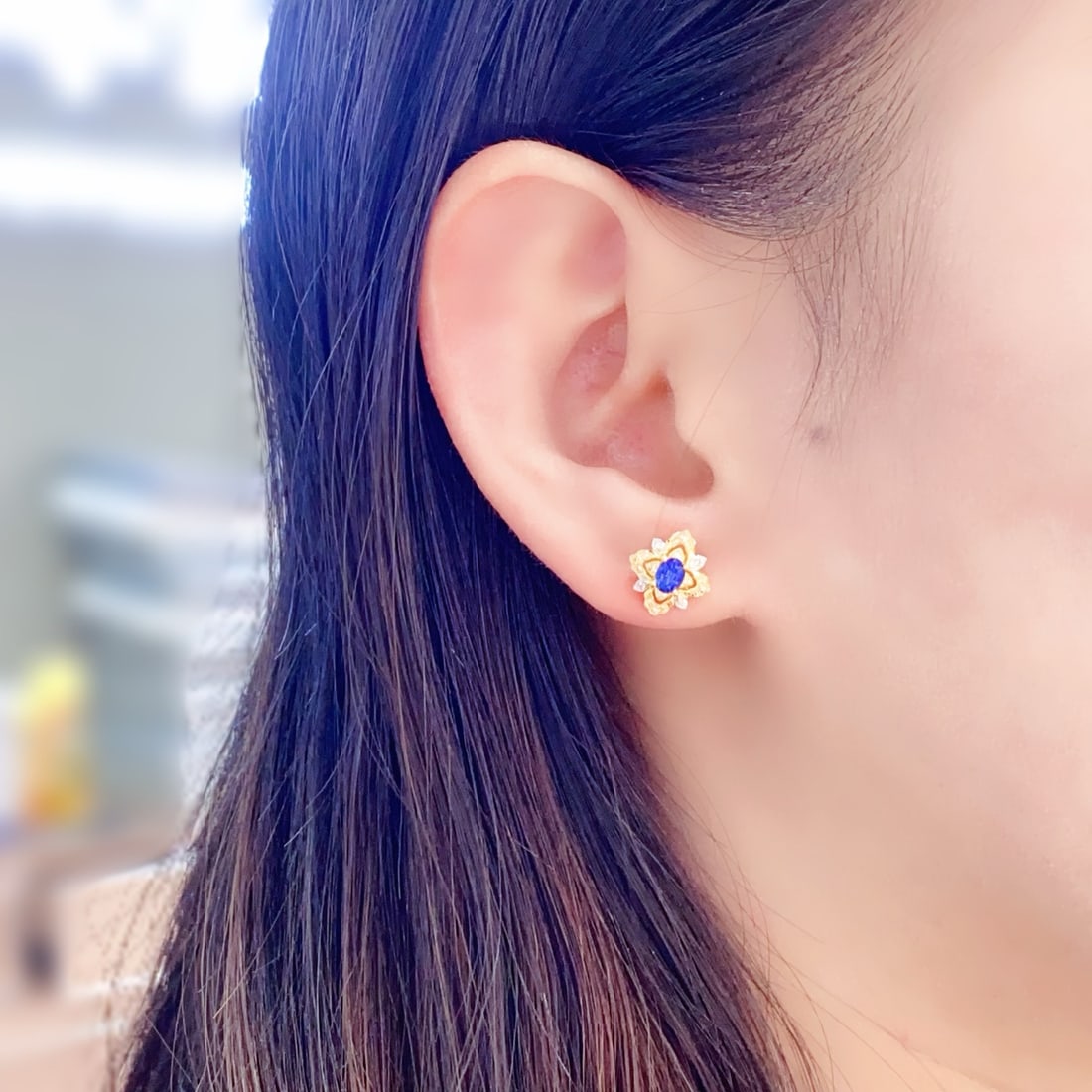 18K Gold Sapphire Earrings - 6