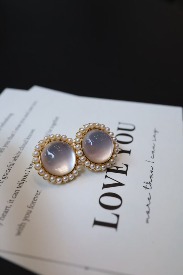 Natural white crystal stud earrings - 7