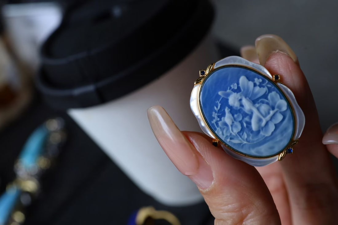 S925 Silver Gilded Natural Agate Pendant Brooch - 2