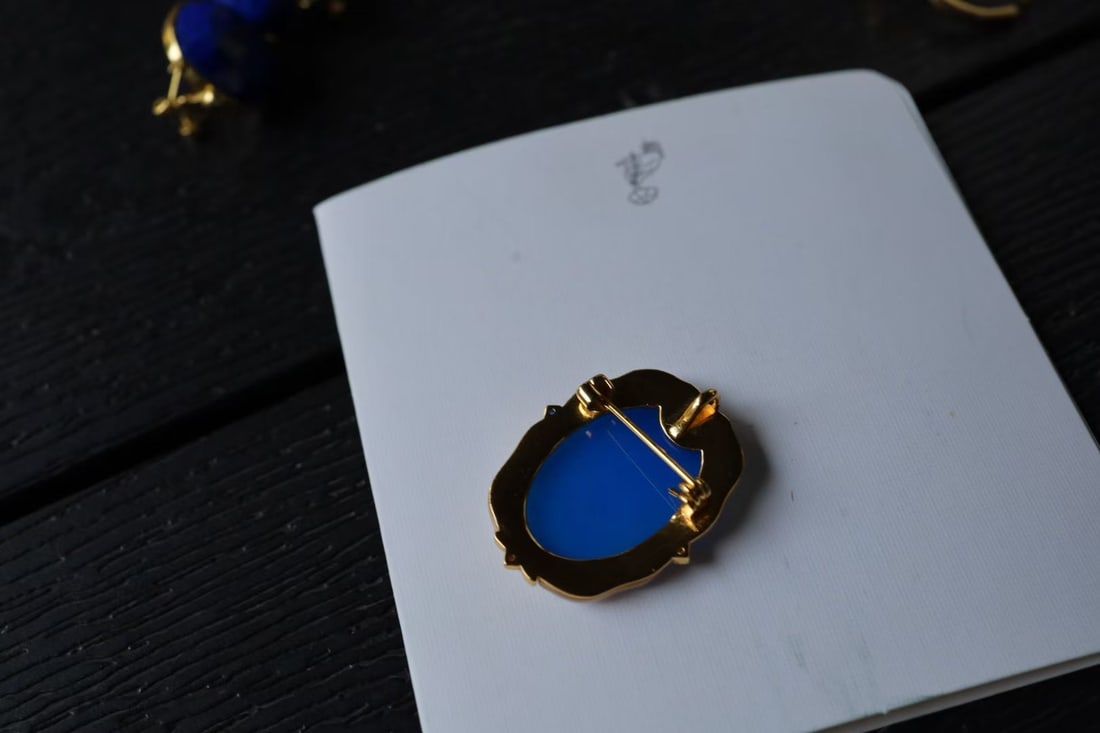 S925 Silver Gilded Natural Agate Pendant Brooch - 3