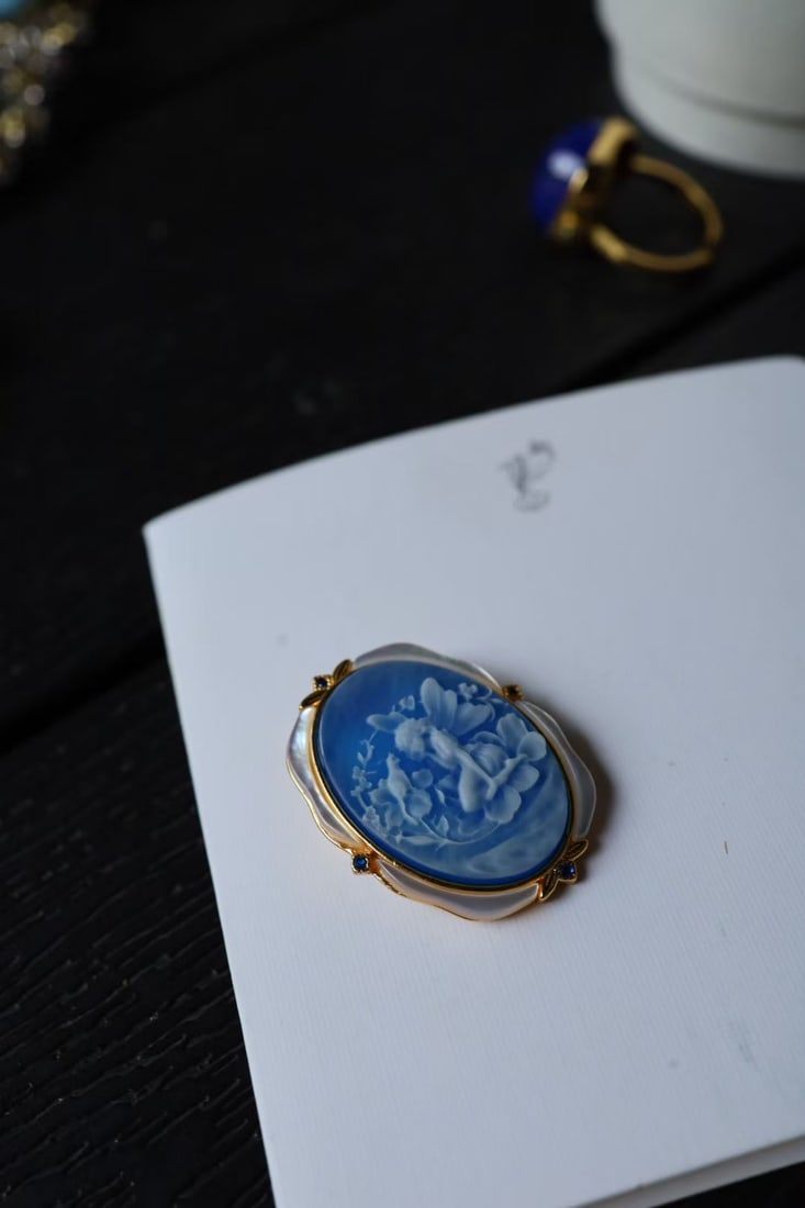 S925 Silver Gilded Natural Agate Pendant Brooch - 4