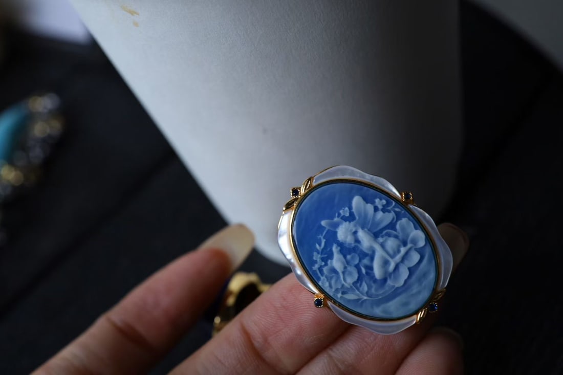 S925 Silver Gilded Natural Agate Pendant Brooch - 5