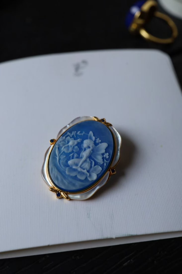 S925 Silver Gilded Natural Agate Pendant Brooch - 6