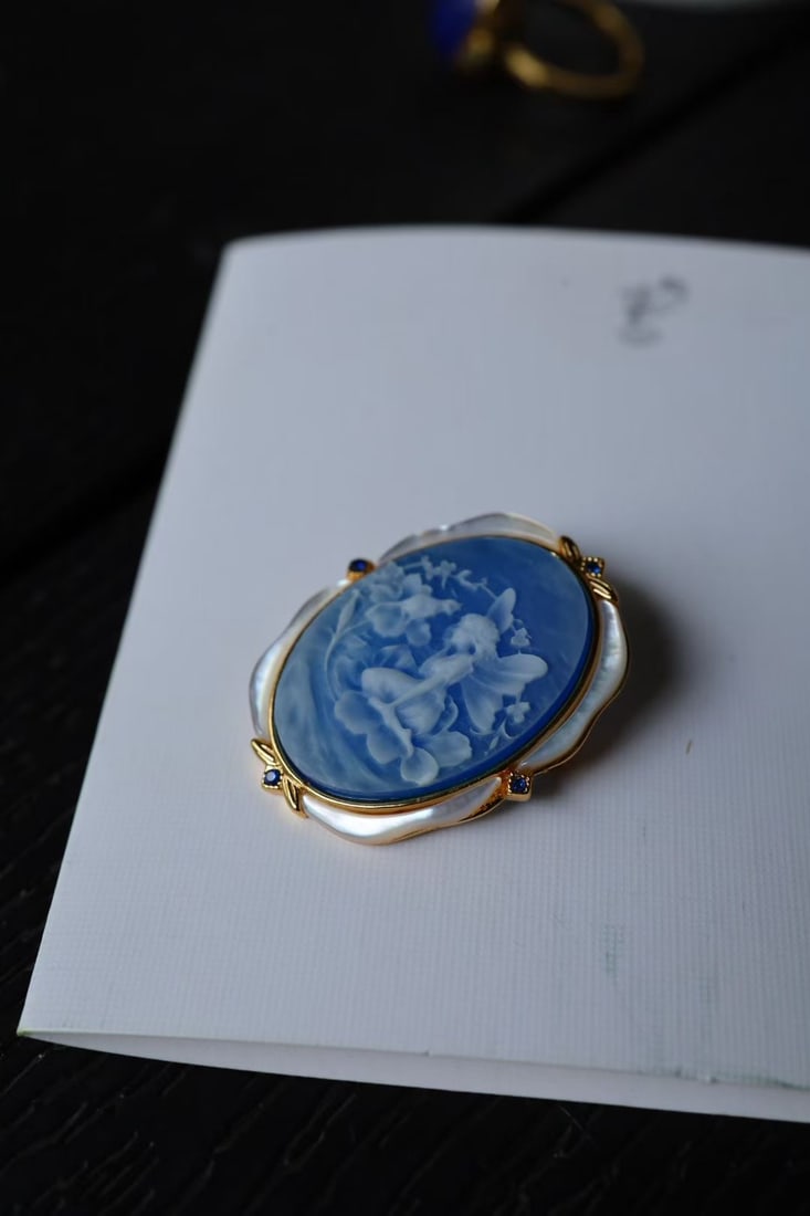 S925 Silver Gilded Natural Agate Pendant Brooch - 7