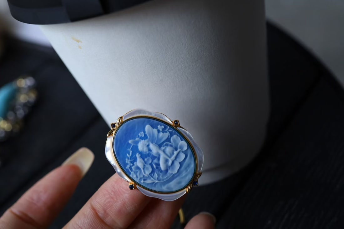 S925 Silver Gilded Natural Agate Pendant Brooch - 8