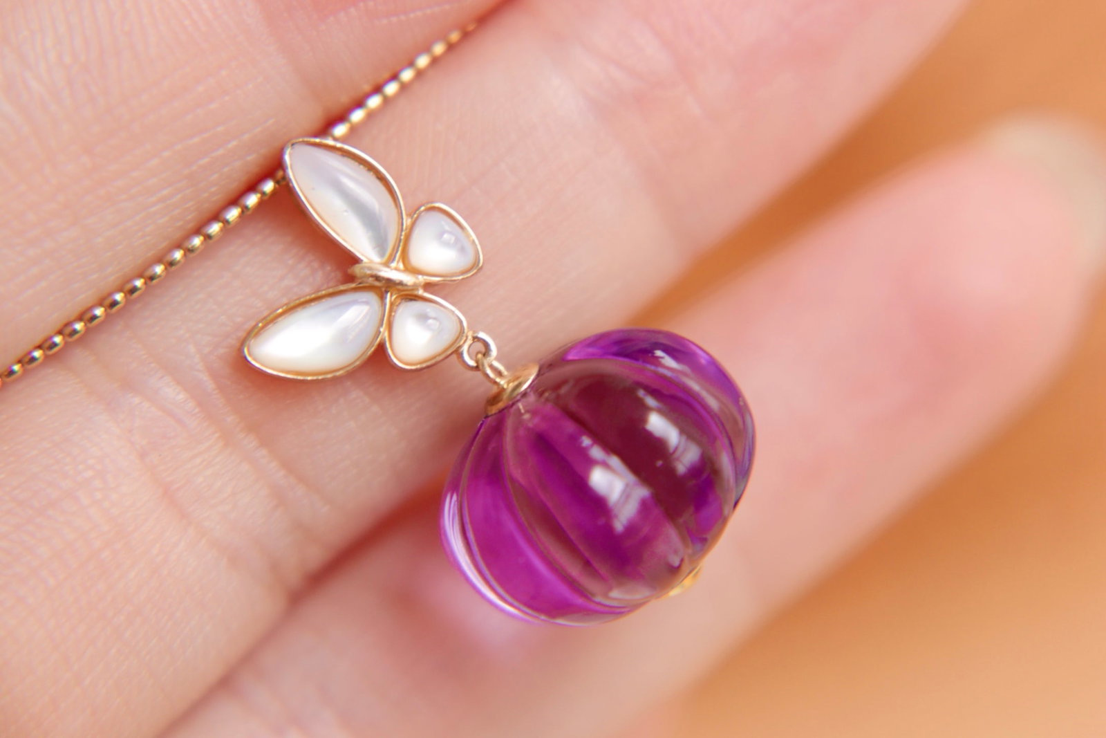 18K Gold Natural Amethyst Pendant - 10