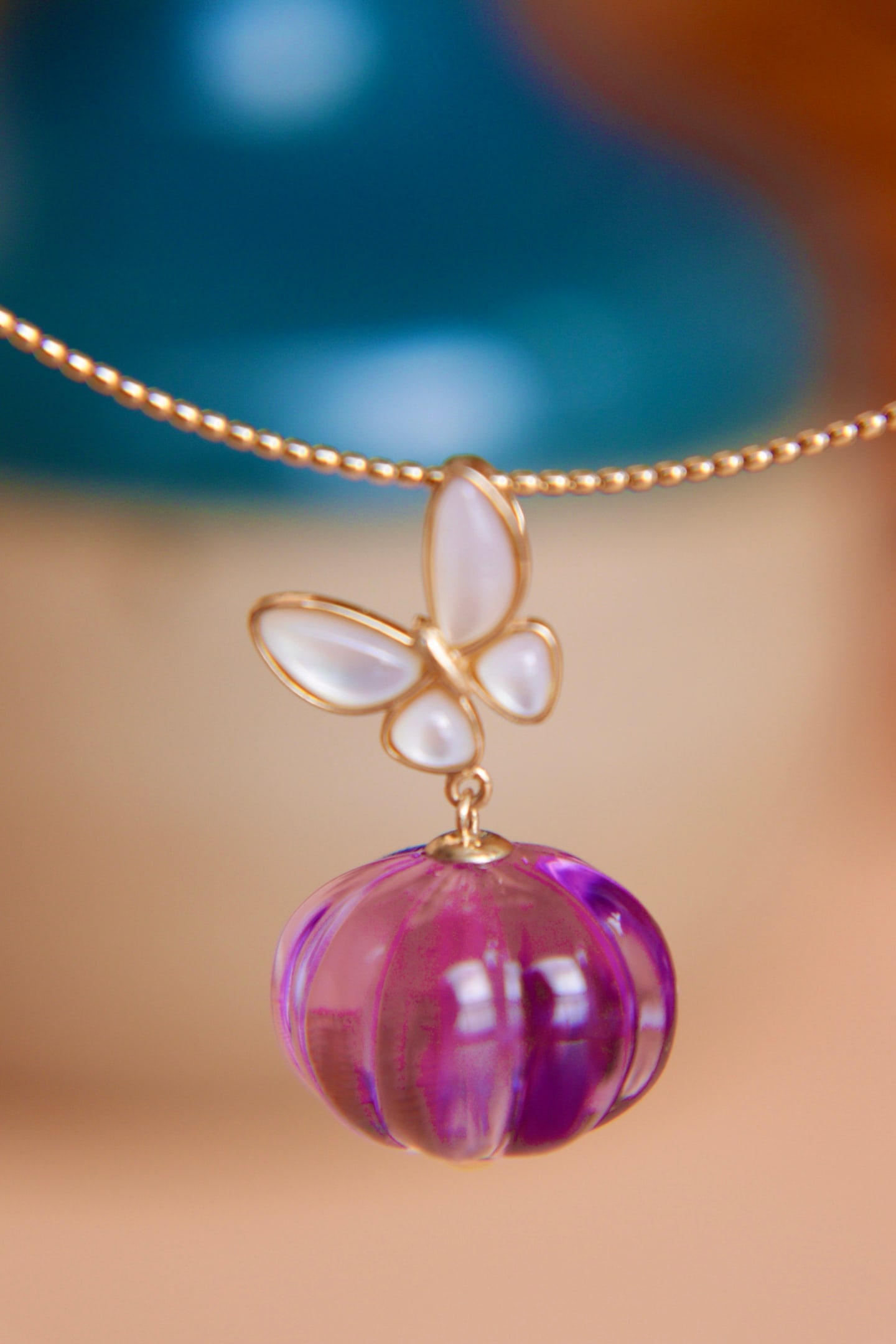 18K Gold Natural Amethyst Pendant - 2