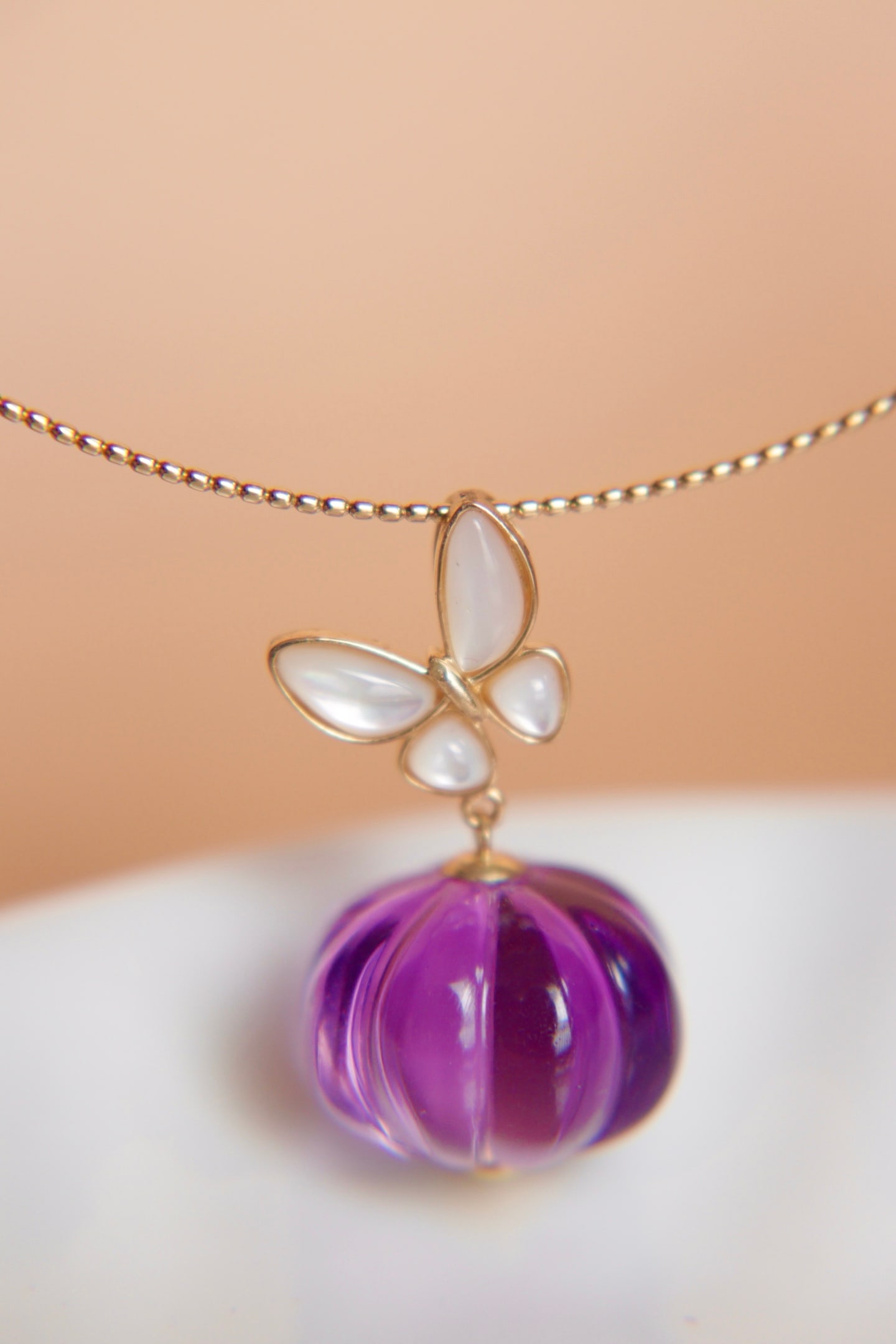 18K Gold Natural Amethyst Pendant - 3