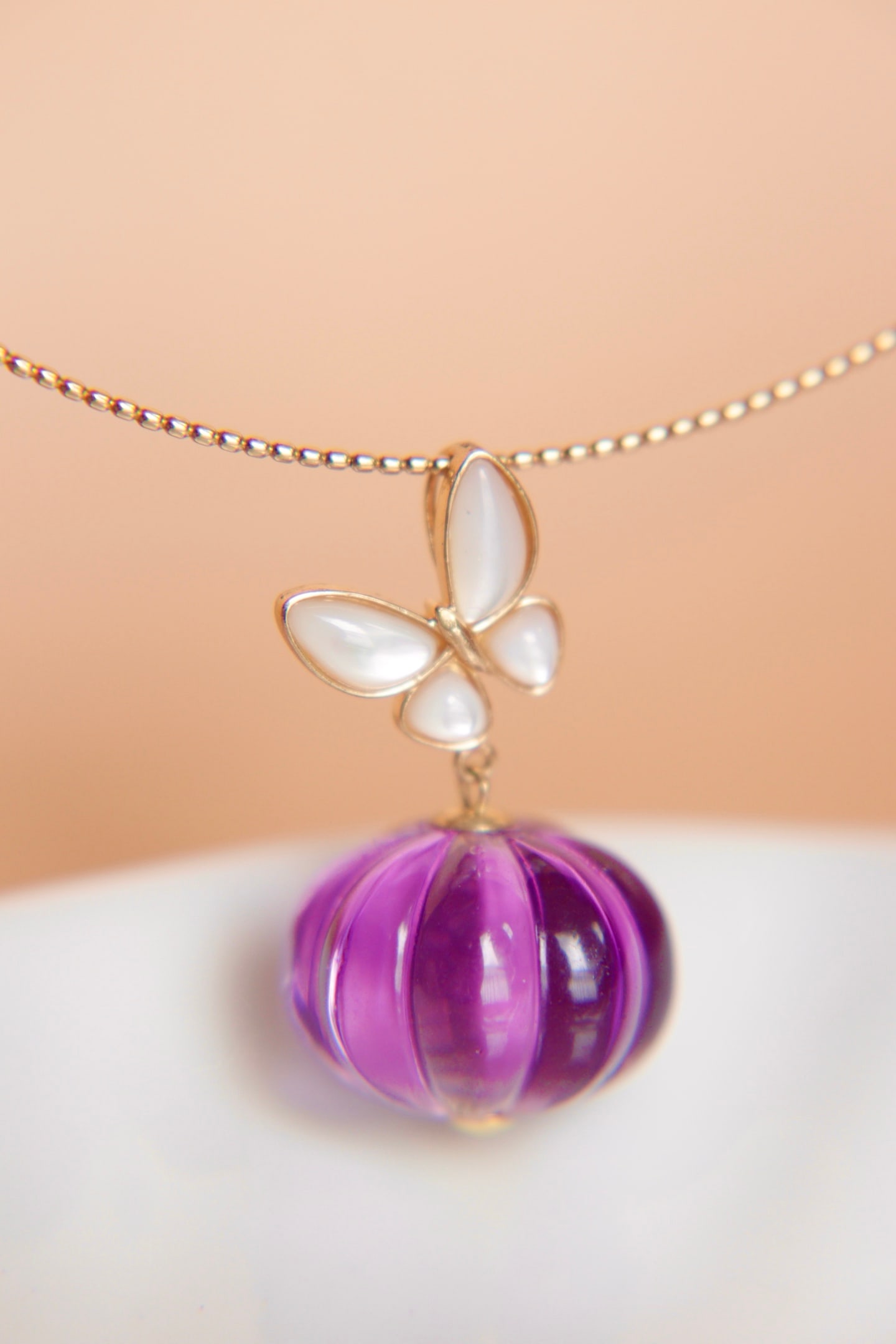 18K Gold Natural Amethyst Pendant - 4