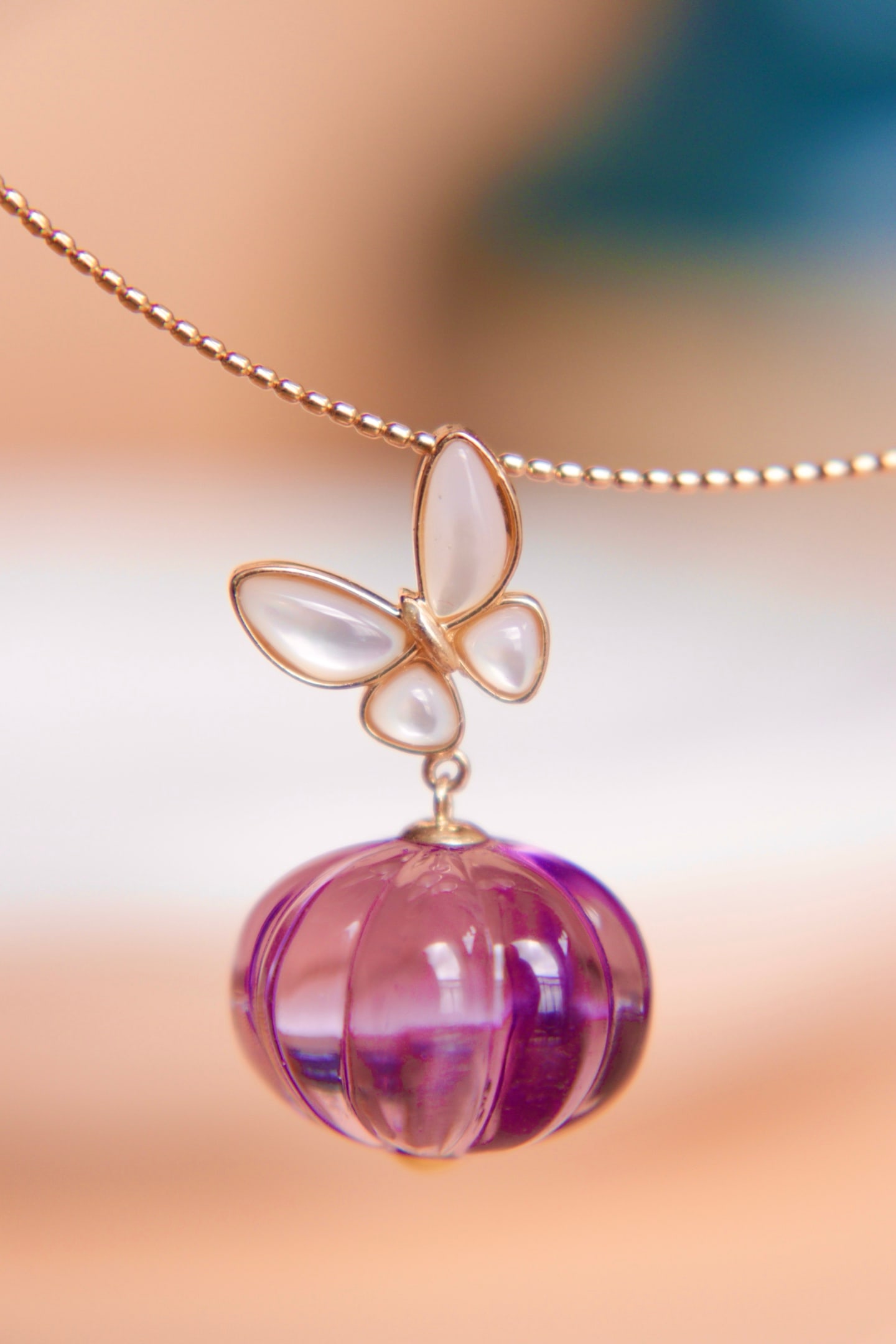 18K Gold Natural Amethyst Pendant - 6