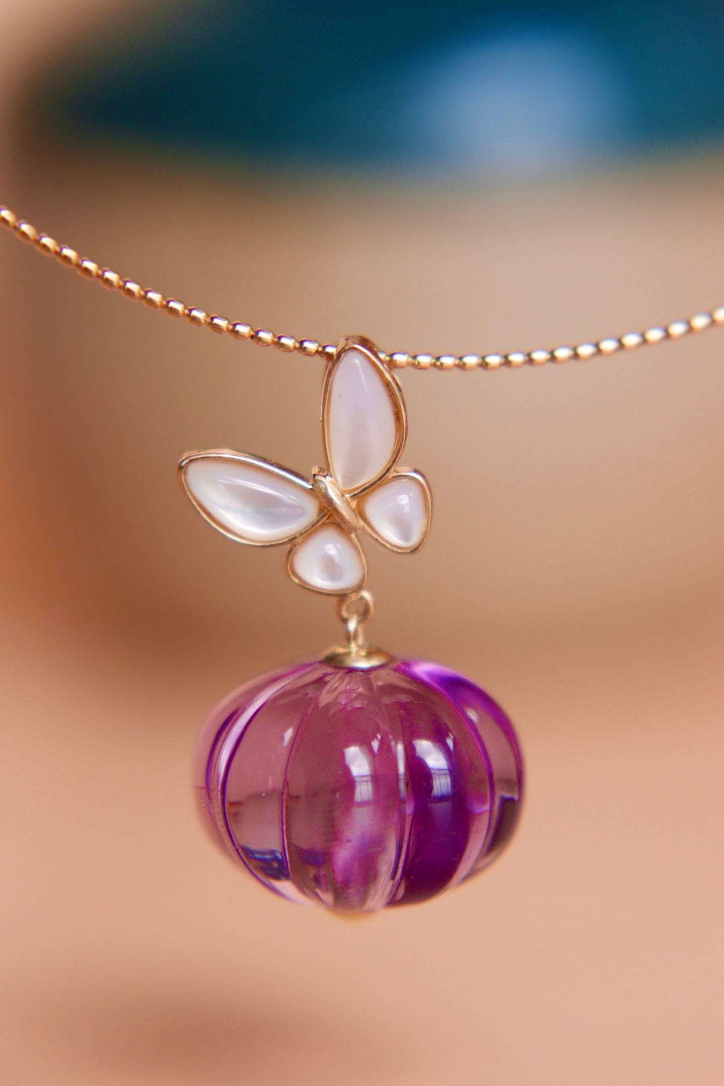 18K Gold Natural Amethyst Pendant - 7