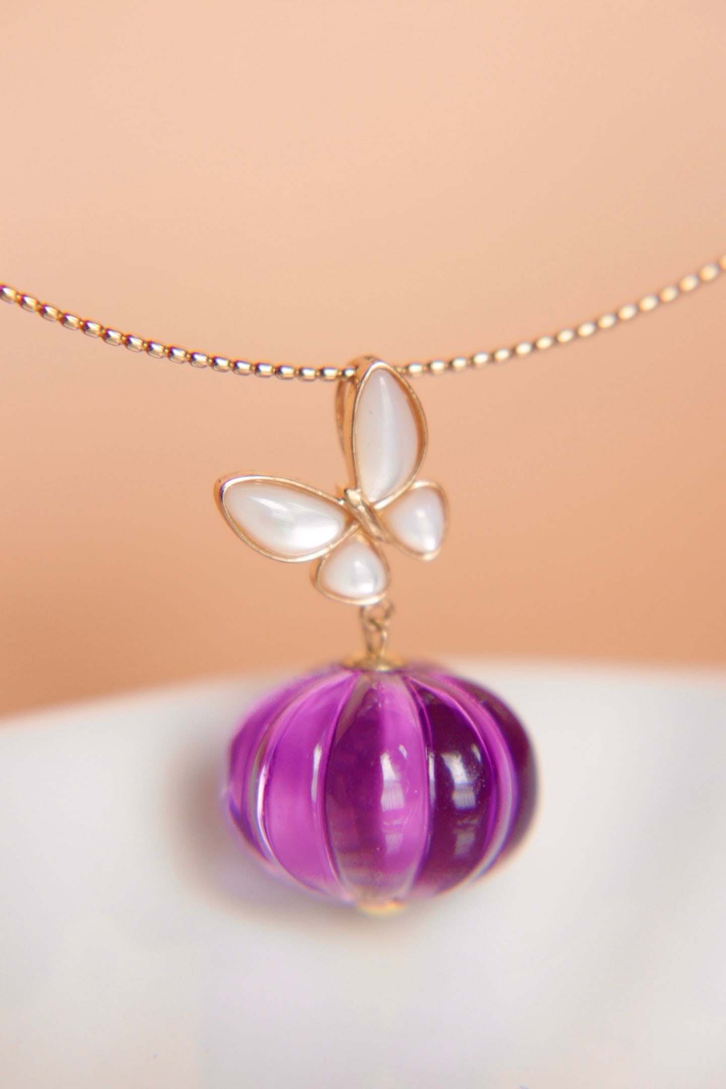 18K Gold Natural Amethyst Pendant - 8