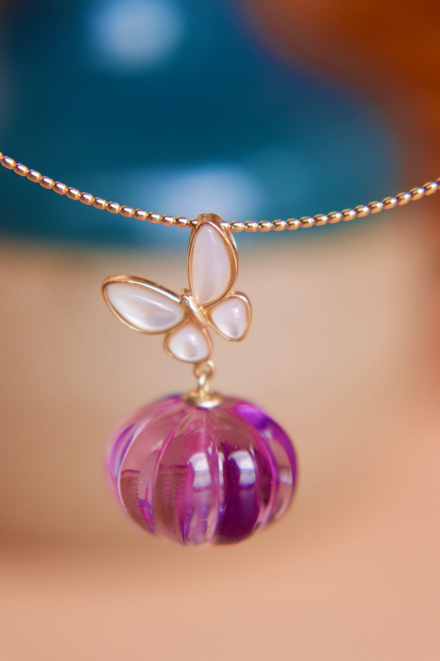 18K Gold Natural Amethyst Pendant - 9