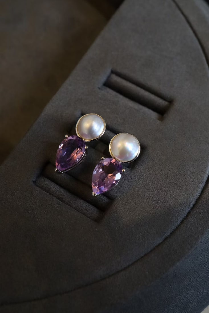 Pure natural seawater mabe earrings - 4