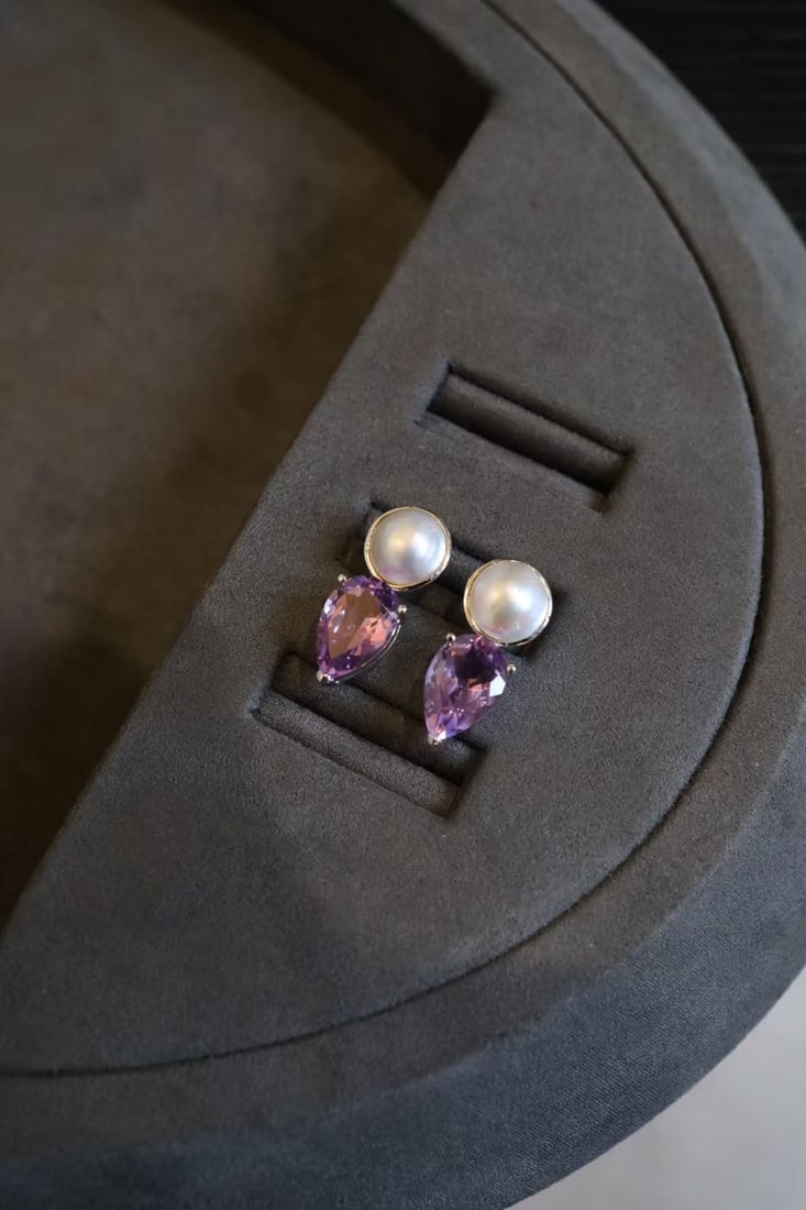 Pure natural seawater mabe earrings - 5