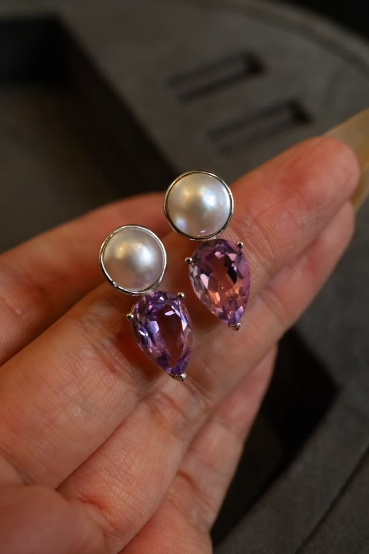 Pure natural seawater mabe earrings - 6