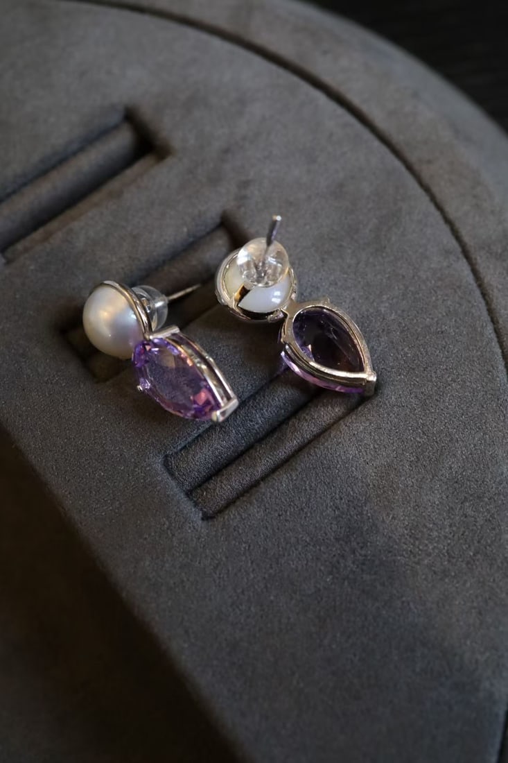 Pure natural seawater mabe earrings - 8