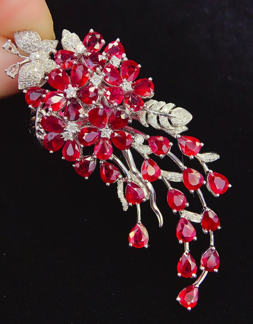 18K Gold Natural Ruby Pendant Brooch - 2