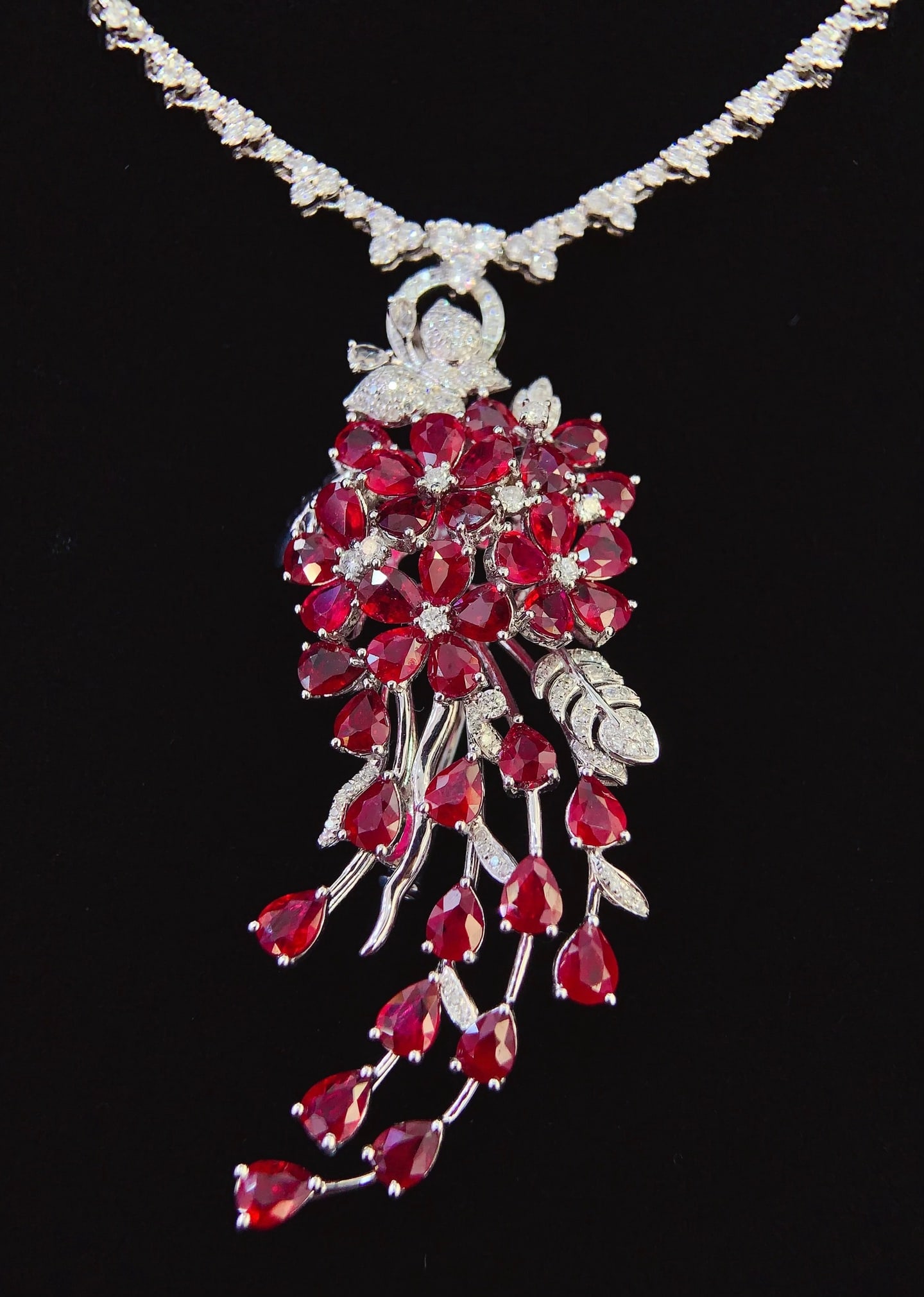 18K Gold Natural Ruby Pendant Brooch - 4