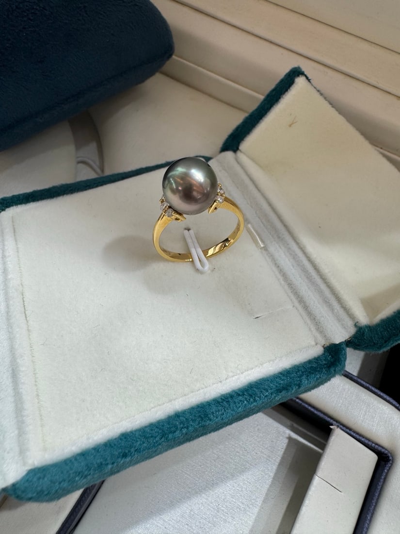 18K Gold Tahitian Black Pearl Ring - 3