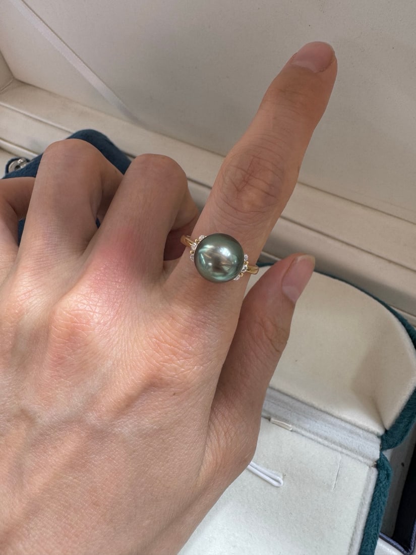 18K Gold Tahitian Black Pearl Ring - 5