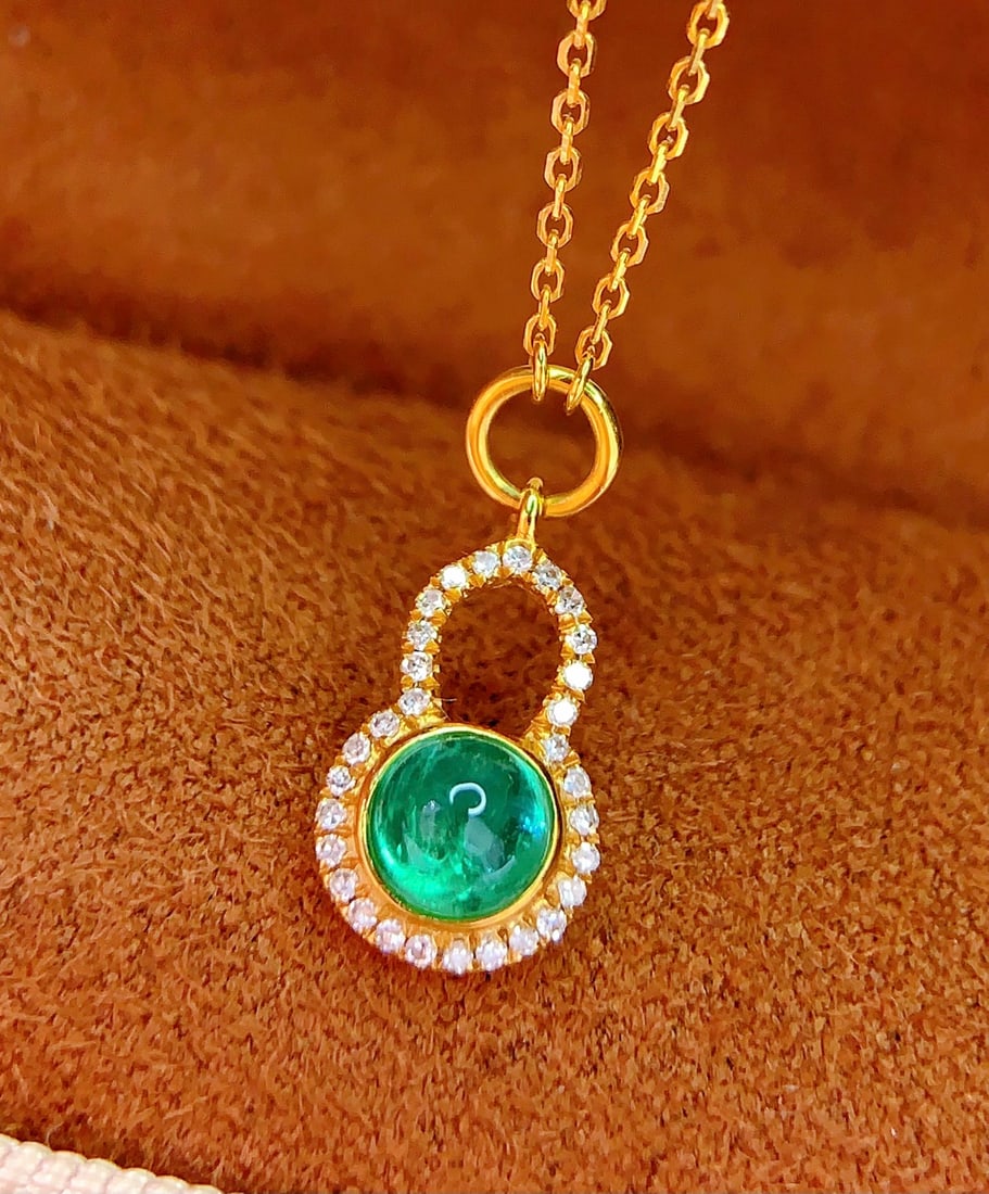 18K Gold Natural Emerald Necklace - 2