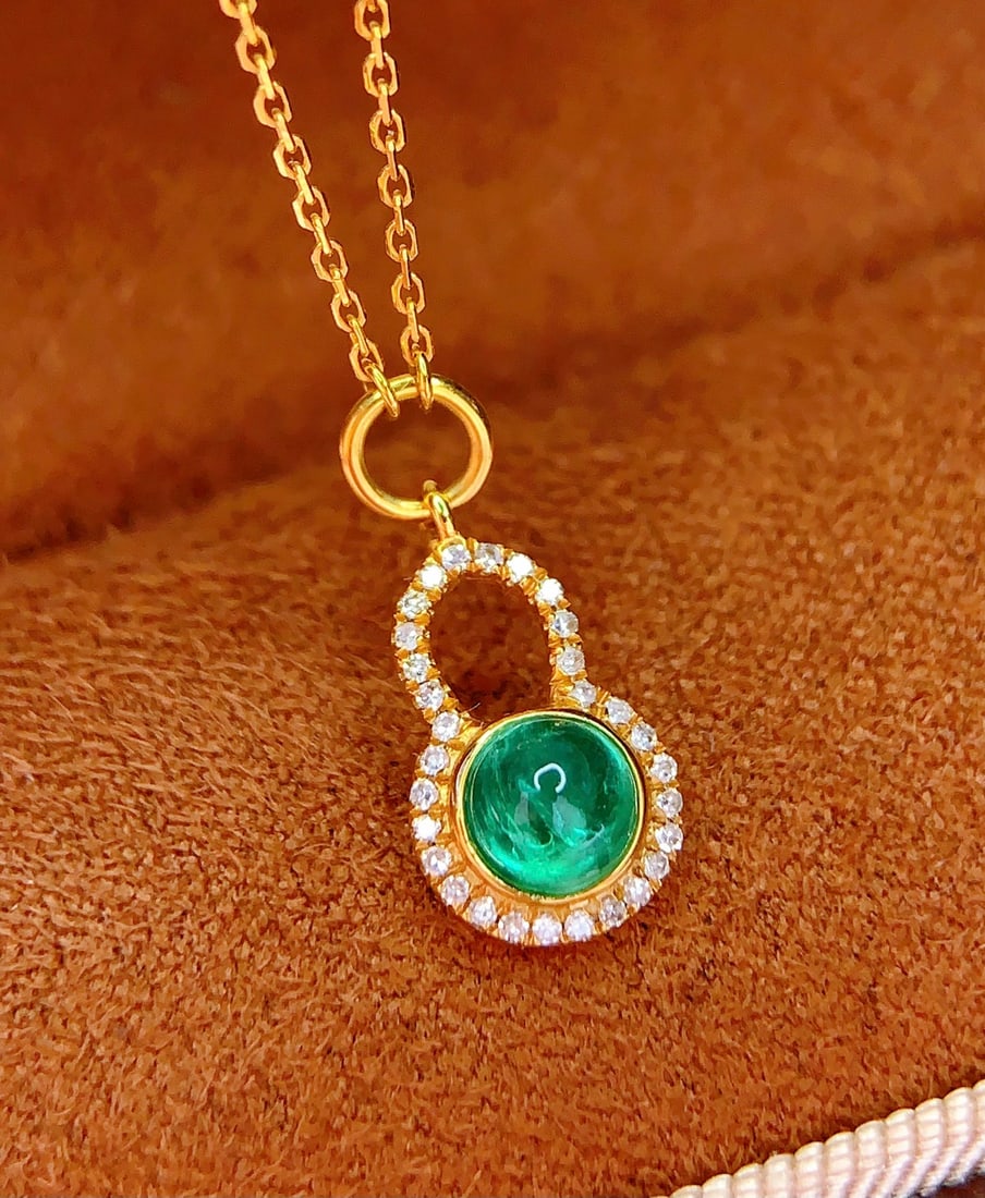 18K Gold Natural Emerald Necklace - 3