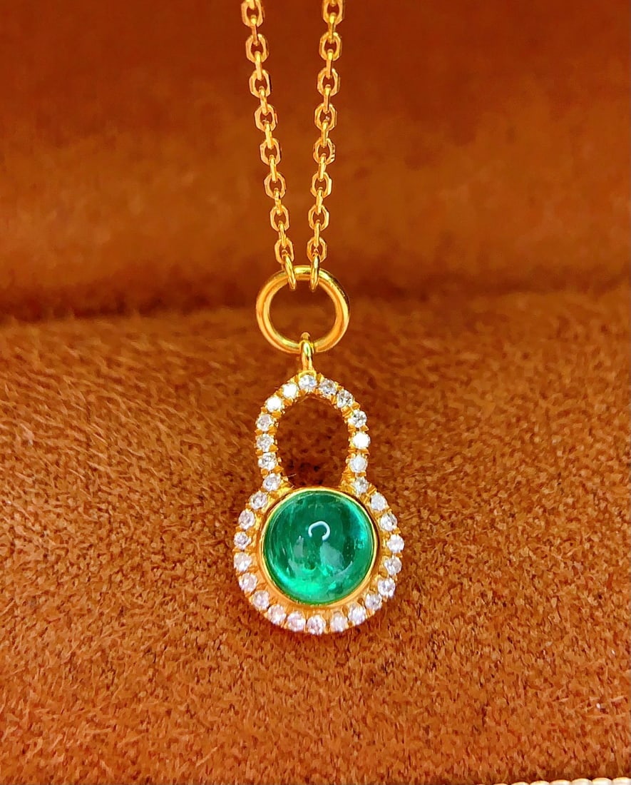 18K Gold Natural Emerald Necklace - 4