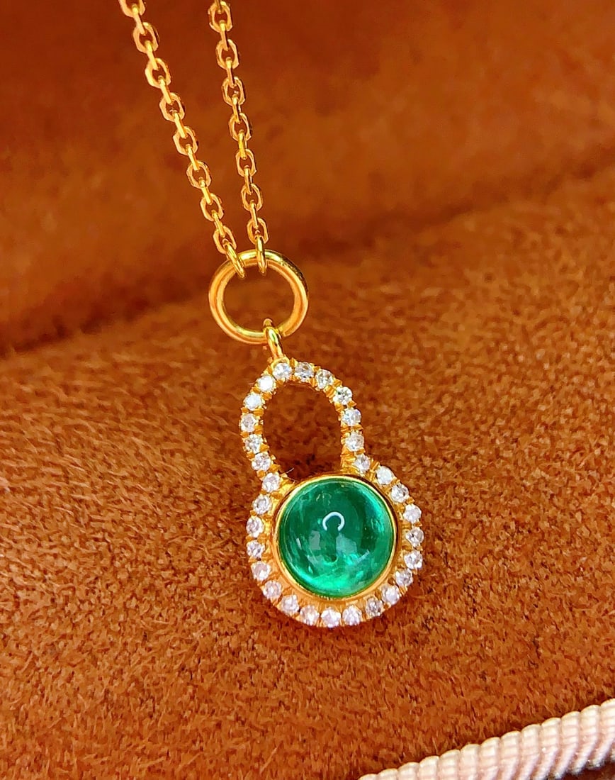 18K Gold Natural Emerald Necklace - 5