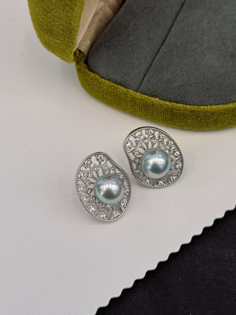 Sterling Silver Natural Seawater Pearl Earrings - 2