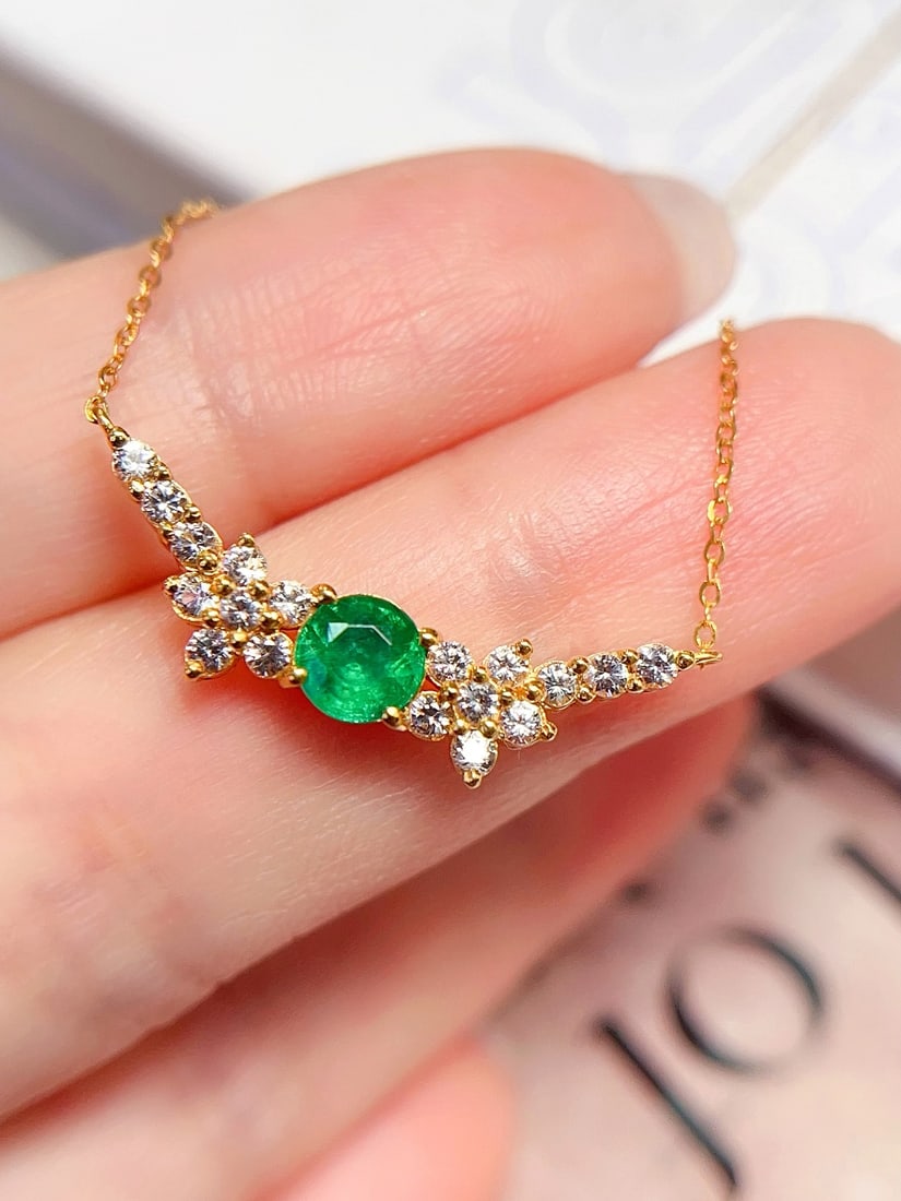 18K Gold Emerald Necklace - 2