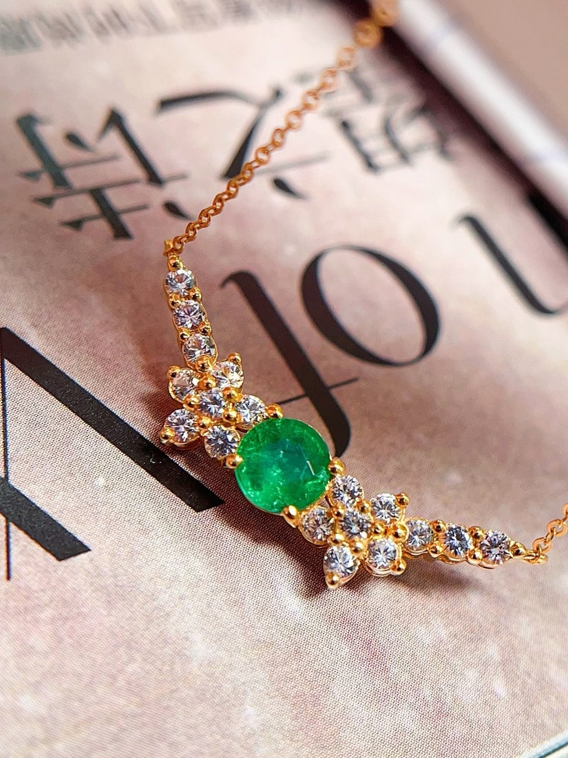 18K Gold Emerald Necklace - 4