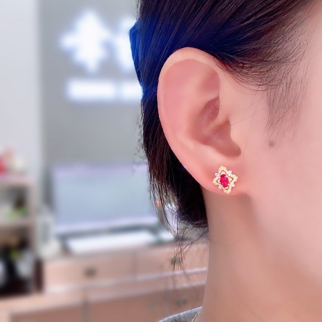18K Gold Ruby Earrings - 2