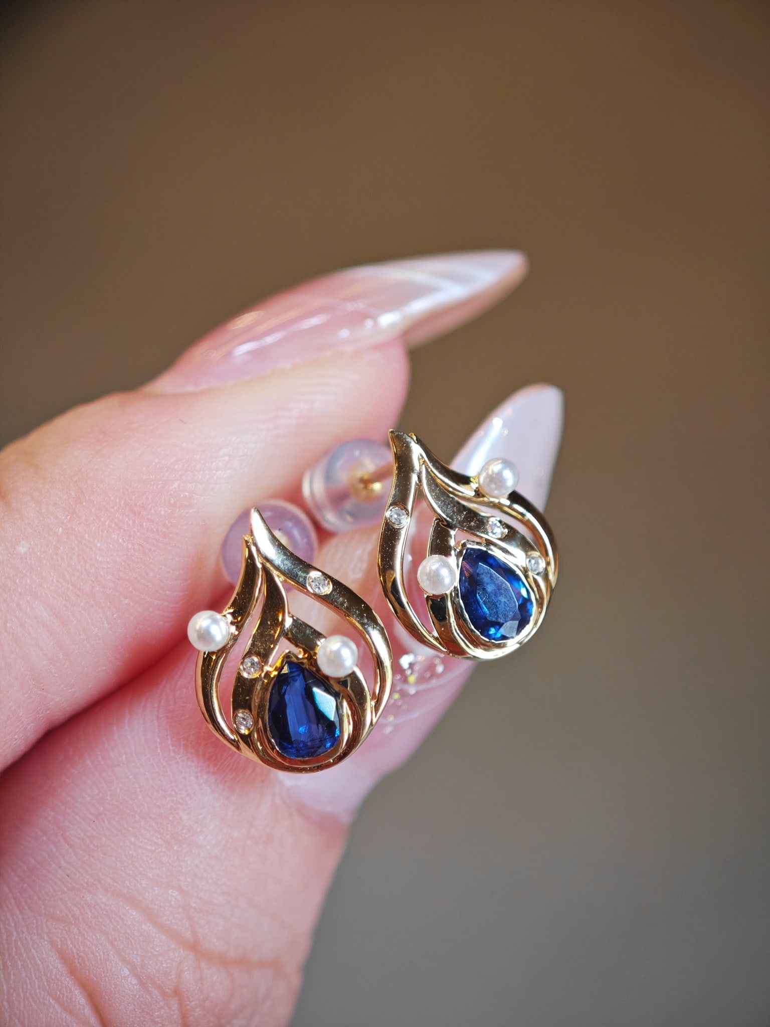 18K Gold Kyanite Pearl Earrings - 2