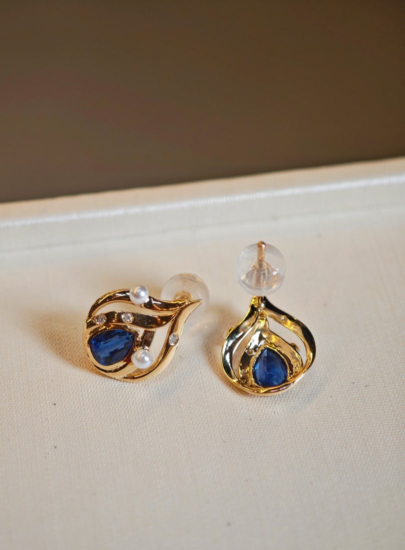 18K Gold Kyanite Pearl Earrings - 3