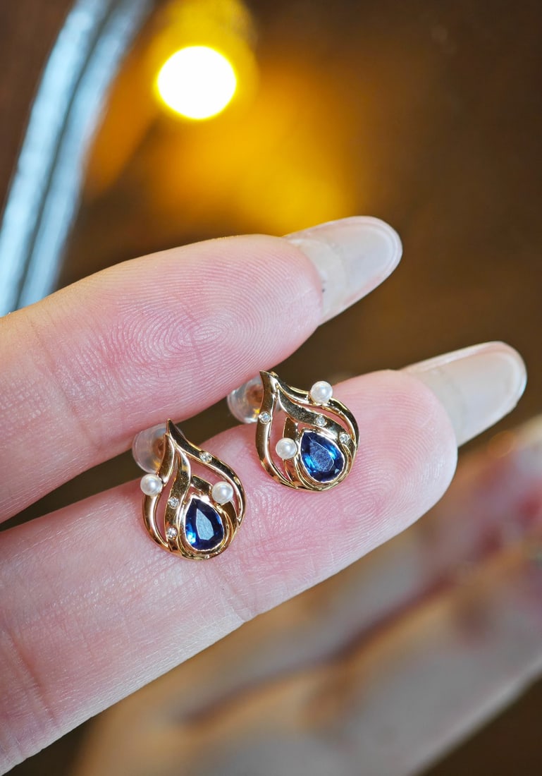 18K Gold Kyanite Pearl Earrings - 4